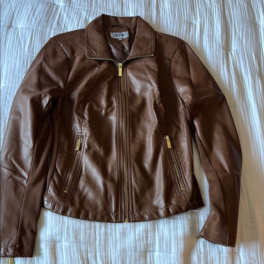 USED Kenneth Cole Reaction Brown Faux Leather Jacket